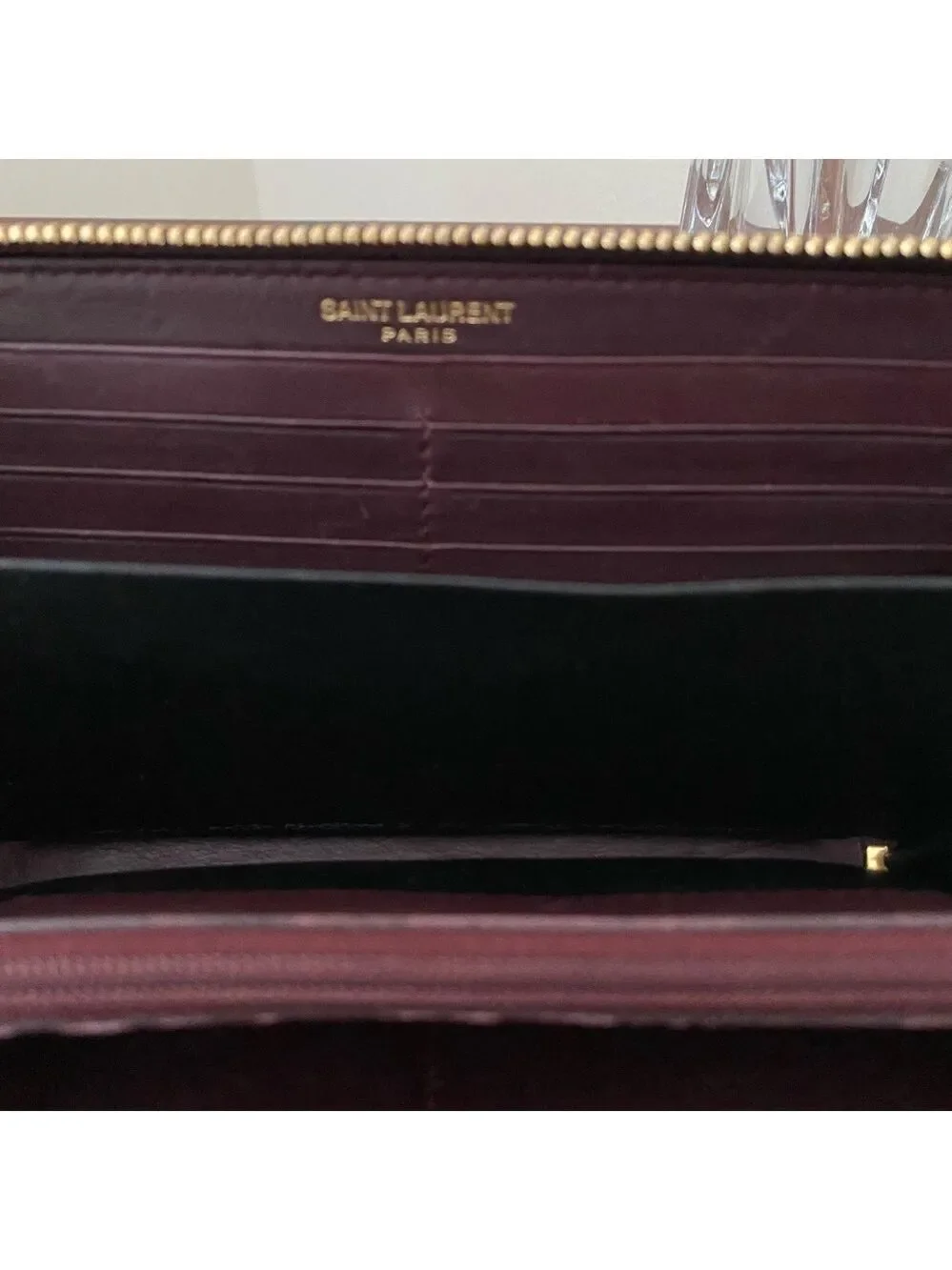 Saint Laurent Y-Ligne (Chyc) Flap Calfskin Leather Dark Purple Wallet EUC